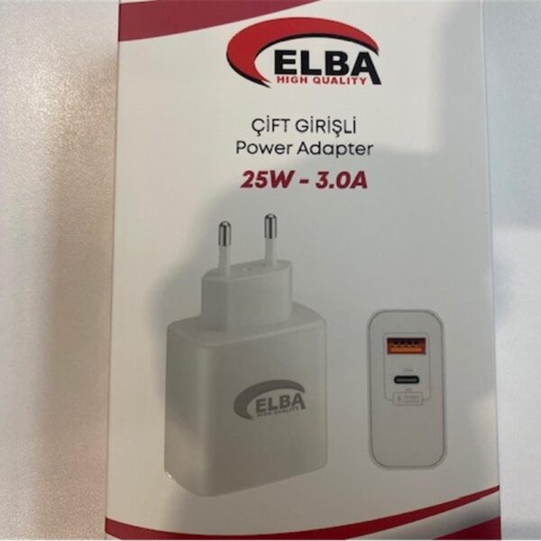 Elba ELB15 25W 3.0A Usb-A To Usb-C Çift Girişli Hızlı Şarj Akım Koruma Isıya Dayanıklı EV Şarj Kafa