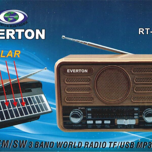 Everton Rt-675  Bluetooth Fm-Usb-Tf-Aux Şarjlı Solar Nostaljik Radyo