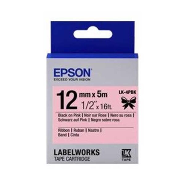 Epson LK-4PBK Pembe Üzeri Siyah Kurdele 12mm 9 Metre