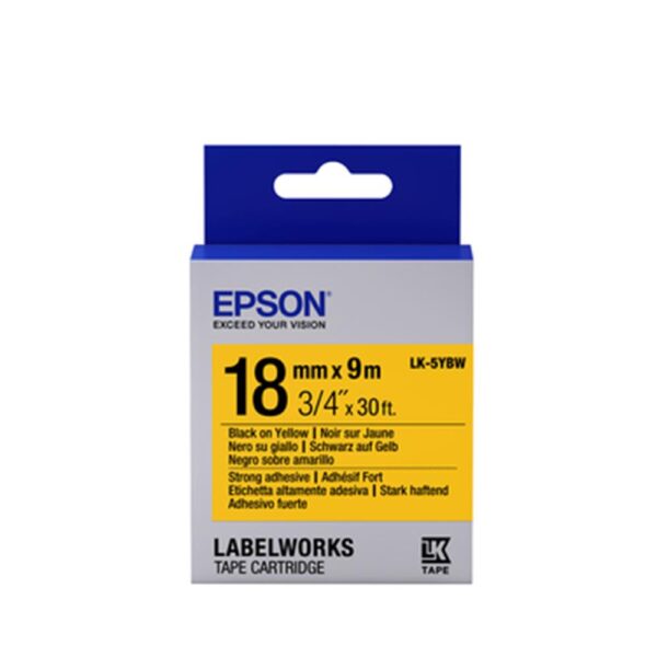 Epson LK-5YBW Güçlü Yapışkanlı Sarı Üzeri Siyah 18mm 9Metre Etiket