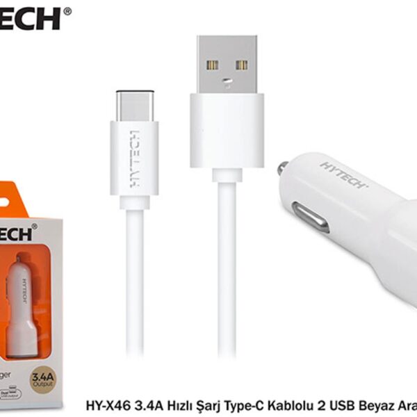 Hytech HY-X46 3.4A Hızlı Şarj Type-C Kablolu 2 USB