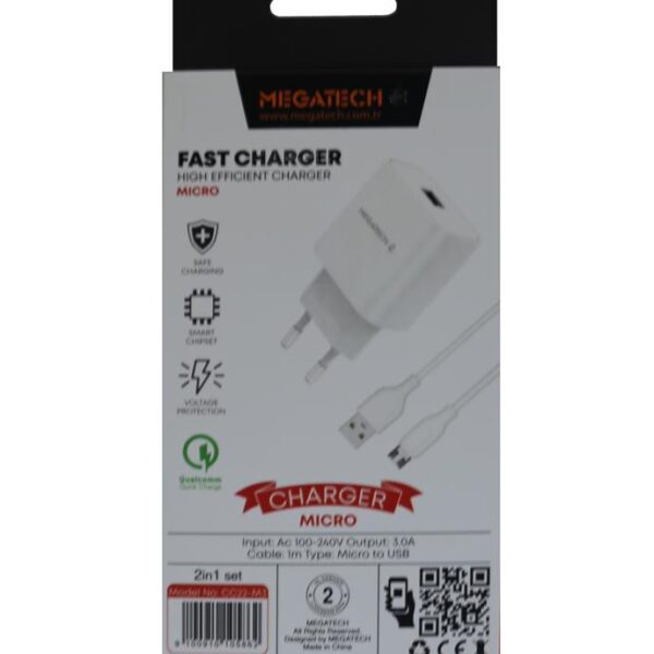 Megatech CC01 (CC22-M3 ) 2in1 5v-3.0 Ev Şarj+ Micro Kablo Hızlı Şarj