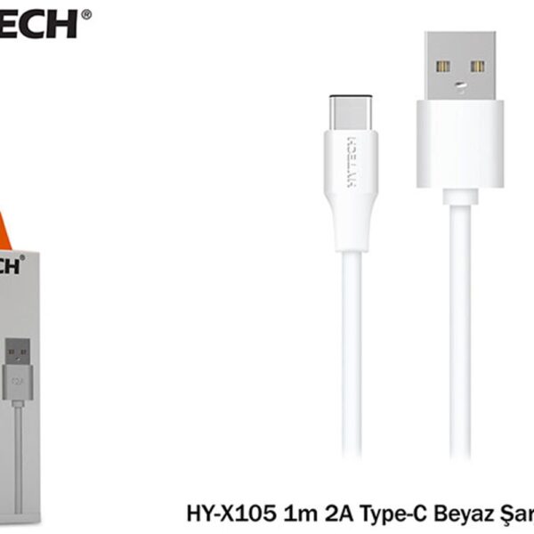 Hytech HY-X105 1m 2A Type-C Beyaz Şarj Kablosu