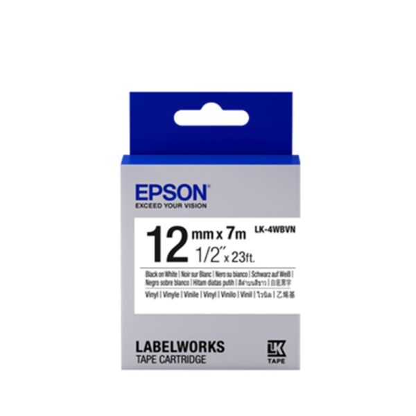 Epson LK-4WBVN  Vinil Beyaz Üzeri Siyah 12mm 7Metre Etiket