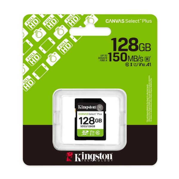Kingston SDS3-128GB 128GB SDXC Canvas Select Plus Gen3 150MB-s C10 UHS-I U1 V10 Hafıza Kartı