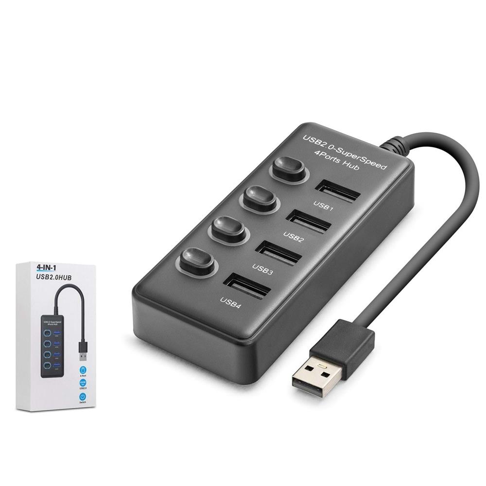 118406 Hadron HDX7048 USB Hub 2.0 480Mbps 4x USB-A 4 Port Switch’li Çoklayıcı Siyah - Görsel 1
