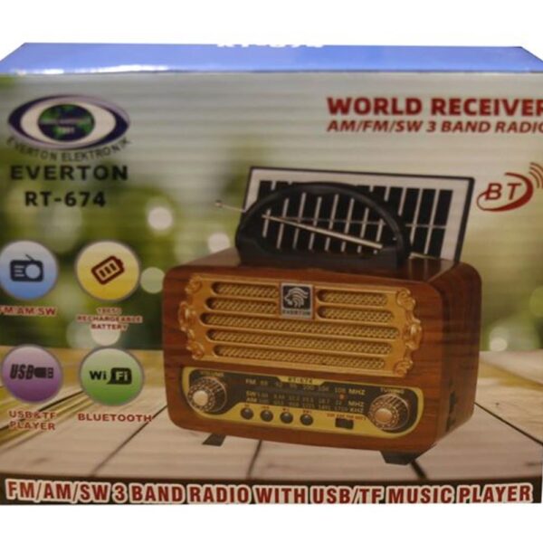 Everton RT-674  Bluetooth-USB-SD-FM Şarjlı,Solarlı  Nostaljik Radyo