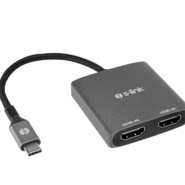 S-link SWV-USBC026 4K@30Hz Gri Metal Type-C to 2 port HDMI Adaptör