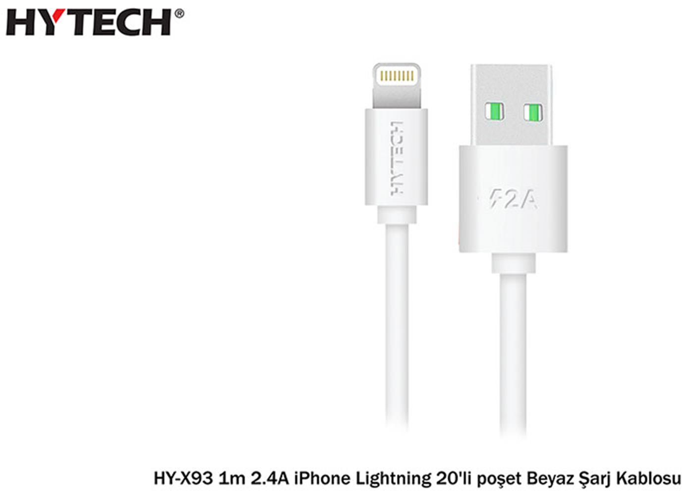 101717-1 Hytech Hy-x93 1m 2.a İphone Lightning Beyaz Şarj Kablosu - Görsel 1