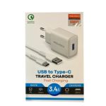 Megatech CC-03 (MT-Ct34 )3.4A Type-C Usb Kablo+ Ev Şarj Adaptör Hızlı Şarj