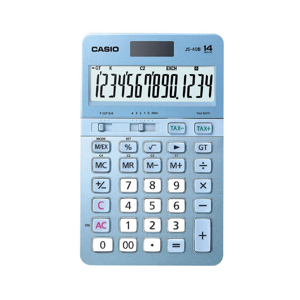 102261-1 Casio Js-40b-bu Mavi Profesyonel 14 Hane Masa Üstü Hesap Makinesi - Görsel 1
