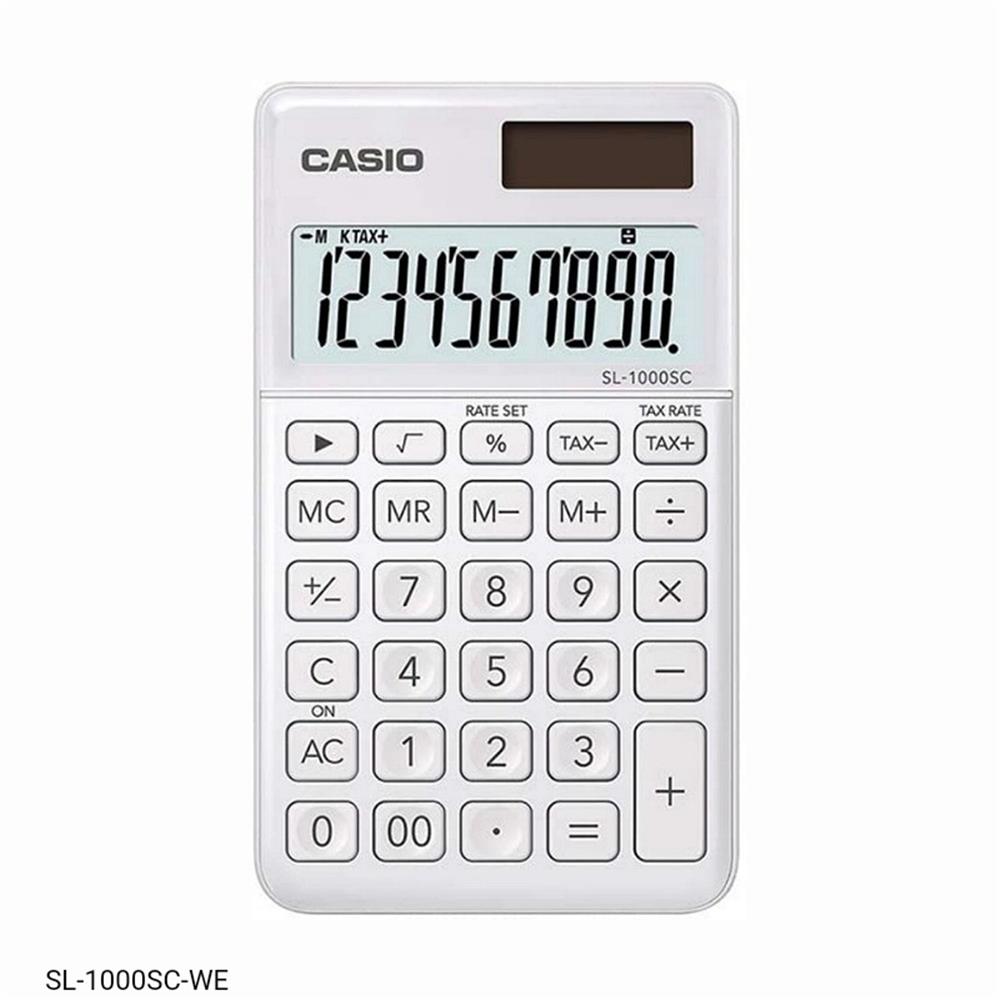 102268-1 Casio Sl-1000sc-we Cep Tipi 10 Hane Beyaz Hesap Makinesi - Görsel 1