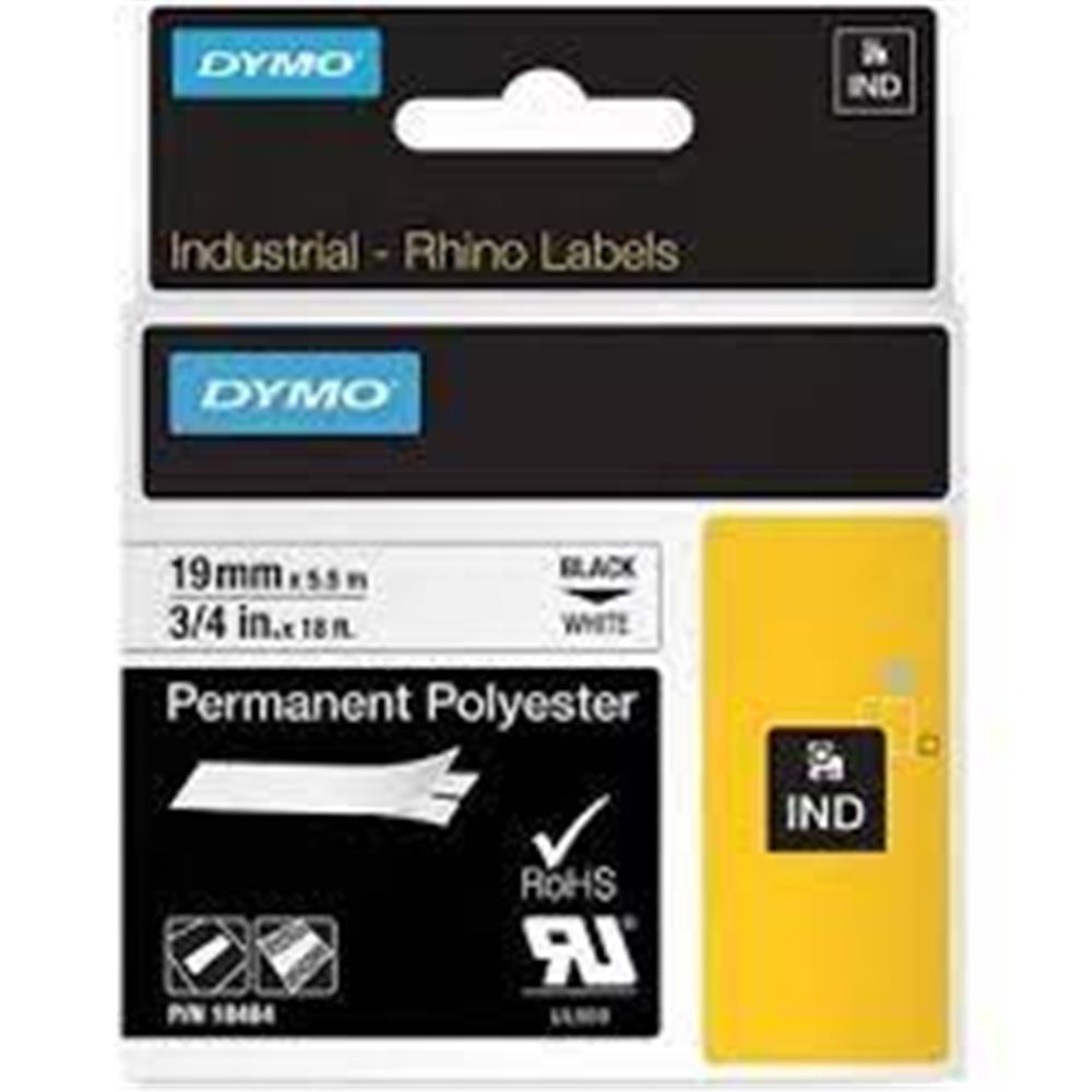 103322-1 Dymo 18484 RhinoPRO SabitPolyester Şerit 19mmx5,5m Beyaz-Siyah - Görsel 1