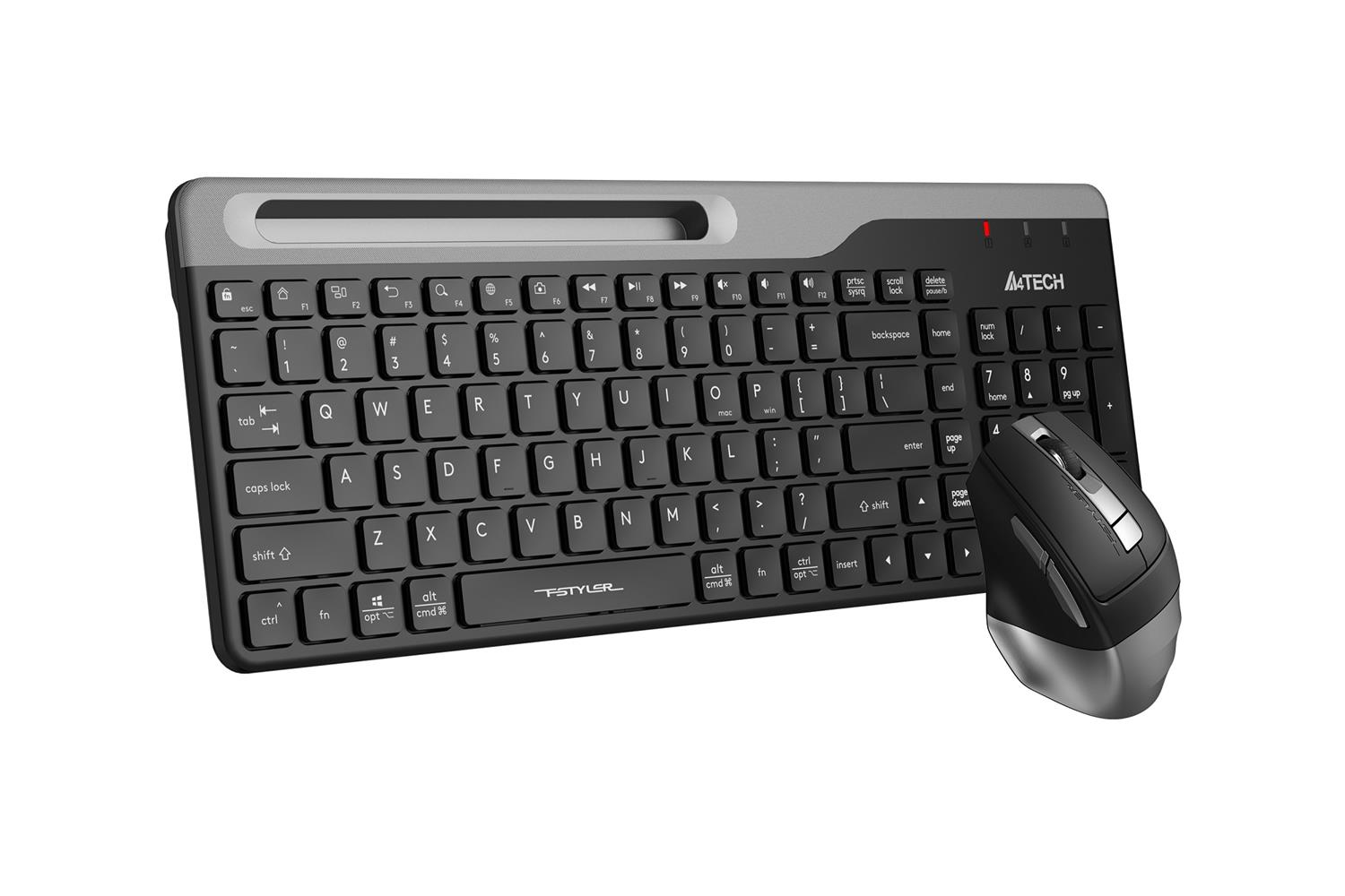 105159-1 A4 Tech Fstyler Fb2535c Gri Bluetooth+2.4g Nano Fn Multimedya Klavye Şarjlı Mouse Set - Görsel 1