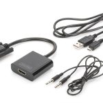 Digitus DA-70473 VGA  -  HDMI Çevirici + Ses (3.5mm), Full HD (1080p), Kablolu, 15 cm, Siyah Renk