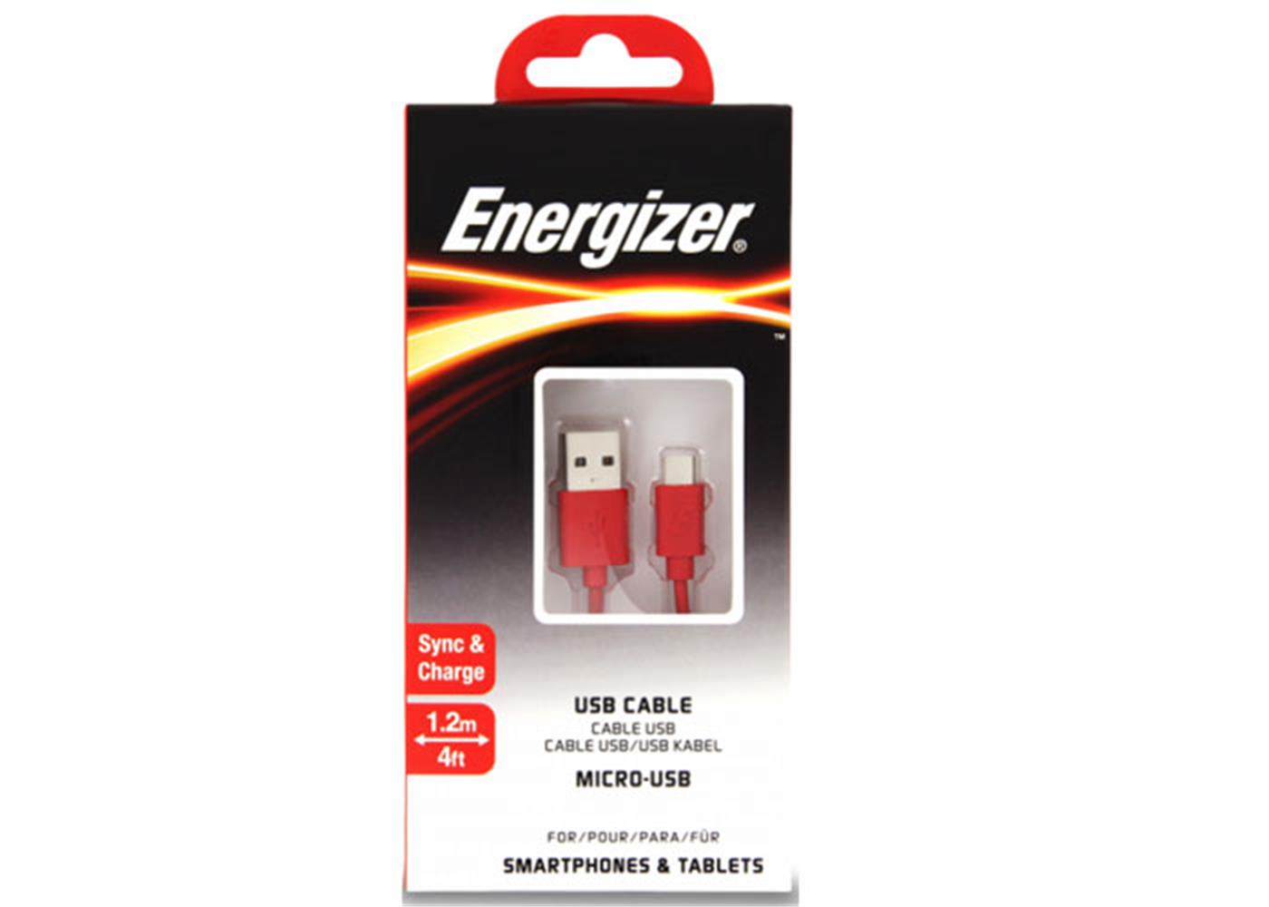 106733-1 Energizer C12UBMCGRD4 1.2m Flat Micro Kırmızı Usb Kablosu - Görsel 1