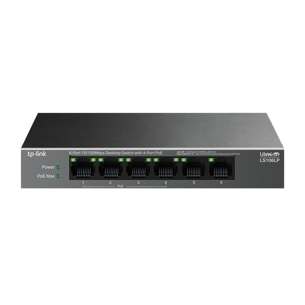108040-1 Tp-Link LS106LP 6 Port 10-100 Mbps 4 Port Poe+ 10-100 Mbps Switch Metal Kasa - Görsel 1