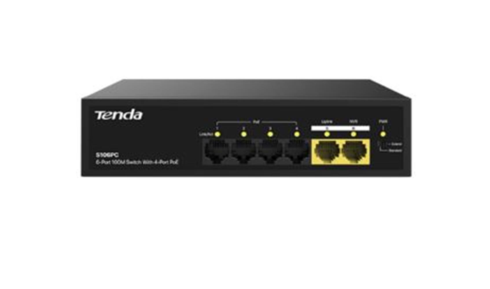 109953-1 Tenda S106PC 6 Port 4 Port Poe+ 10-100 Mbps + 2 Port Uplink Switch Çelik Kasa Rack Mount - Görsel 1
