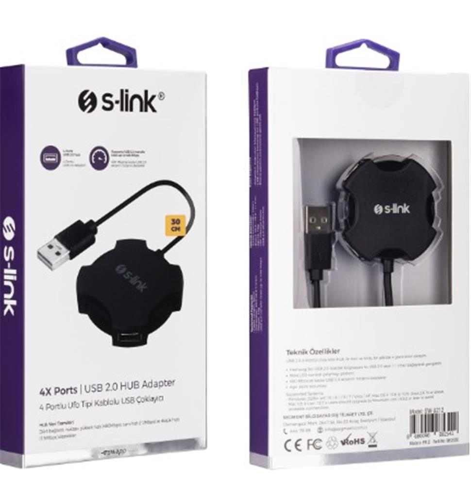 110109 S-link Swapp SW-U212 Siyah Usb 2.0 4 Port Hub Kablolu Çevirici Adaptör - Görsel 1