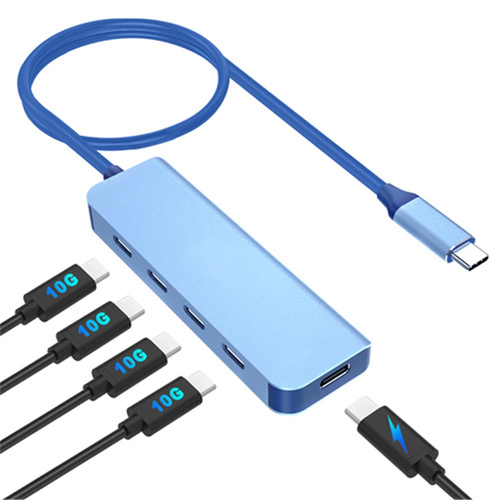 110283-1 Vcom Cue11s Type-c To 4-usb-c (10gbps)+pd 3.0 100w Mavi Çoklayıcı - Görsel 1