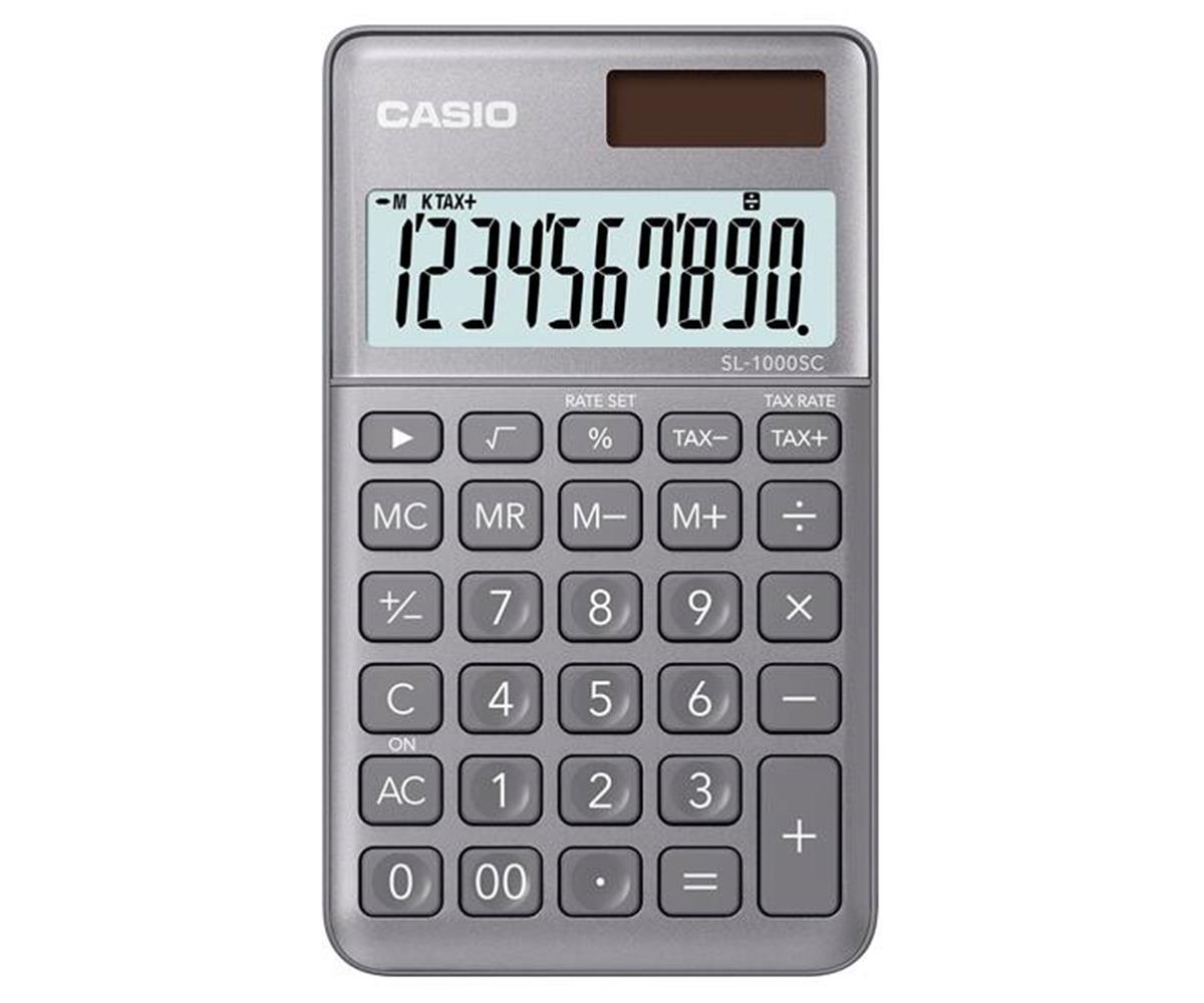 110842-1 Casio Sl-1000sc-gy Cep Tipi 10 Hane Gri Hesap Makinesi - Görsel 1