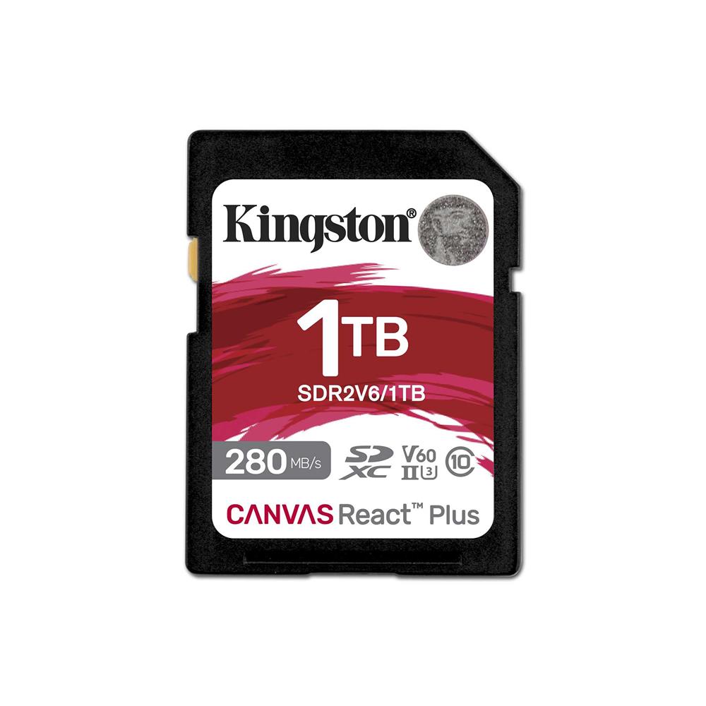 112408-1 Kingston SDR2V6-1TB Canvas React Plus SDXC UHS-II 280R-150W U3 V60 for Full HD-4K SD Hafıza Kartı - Görsel 1