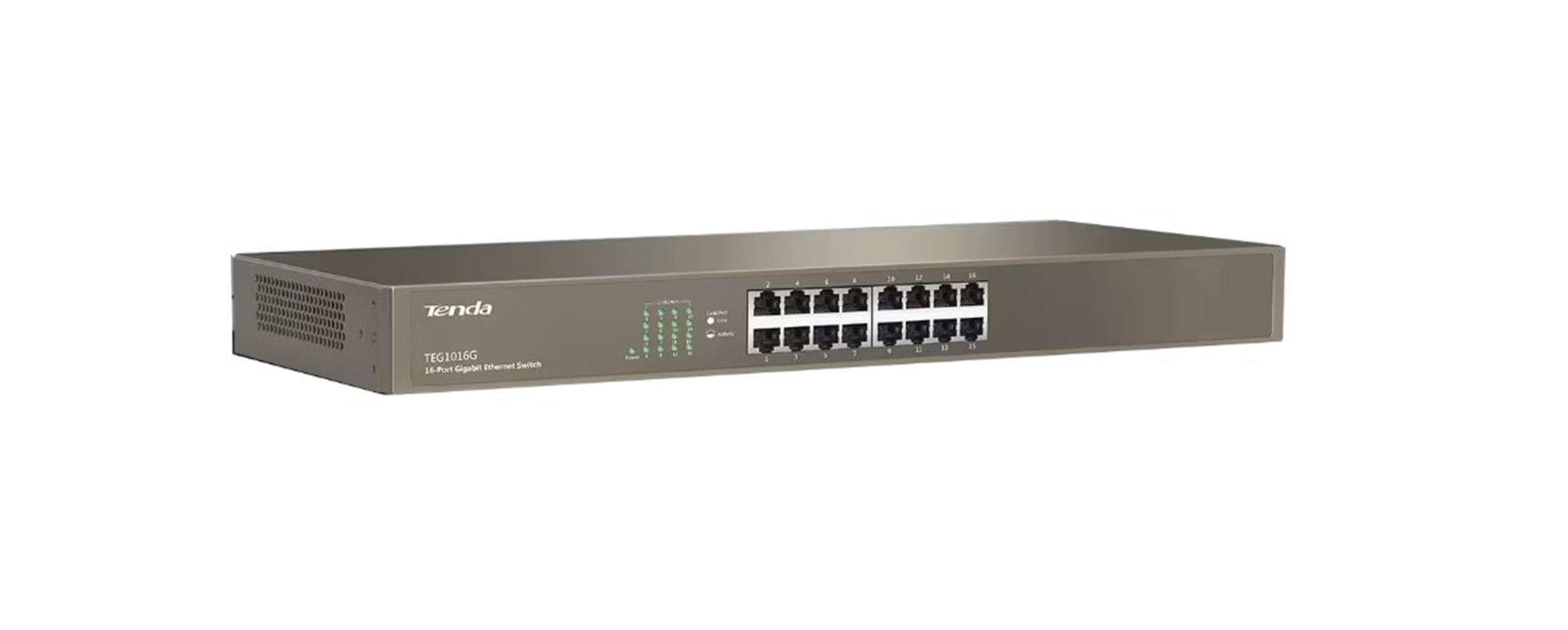 112674-1 Tenda TEG1016G 16 Port 10-100-1000 Mbps 19" Switch Çelik Kasa Rack Mount - Görsel 1