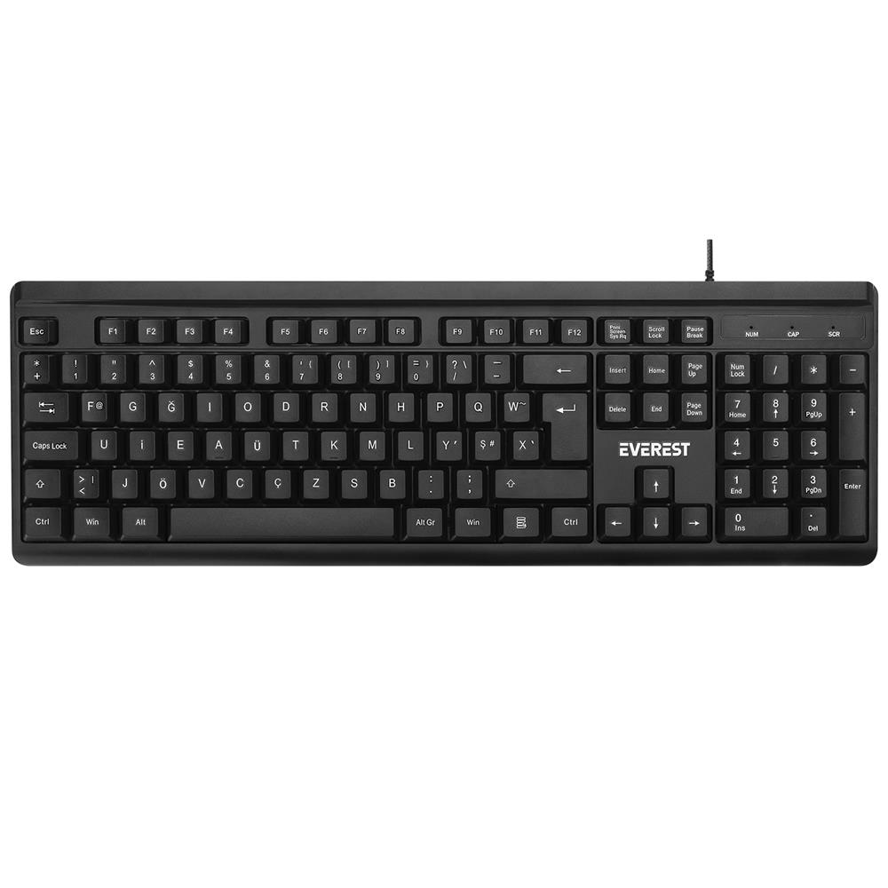 113771-1 Everest KB-741F Siyah-Gri USB 2 Metre Bakır Kablolu Tamamen Türkçe F Klavye - Görsel 1