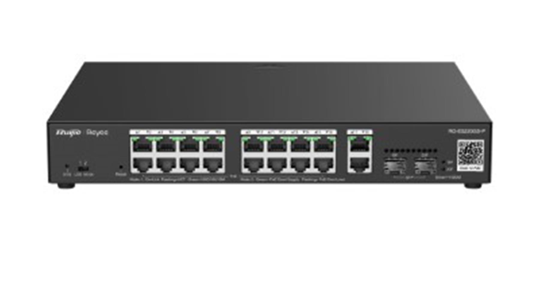 113786-1 Ruijie-Reyee RG-ES220GS-P 16 Port Poe+ 10-100-1000 Mbps + 2 Port SFP + 2 Port Uplink Yönetilebilir - Görsel 1