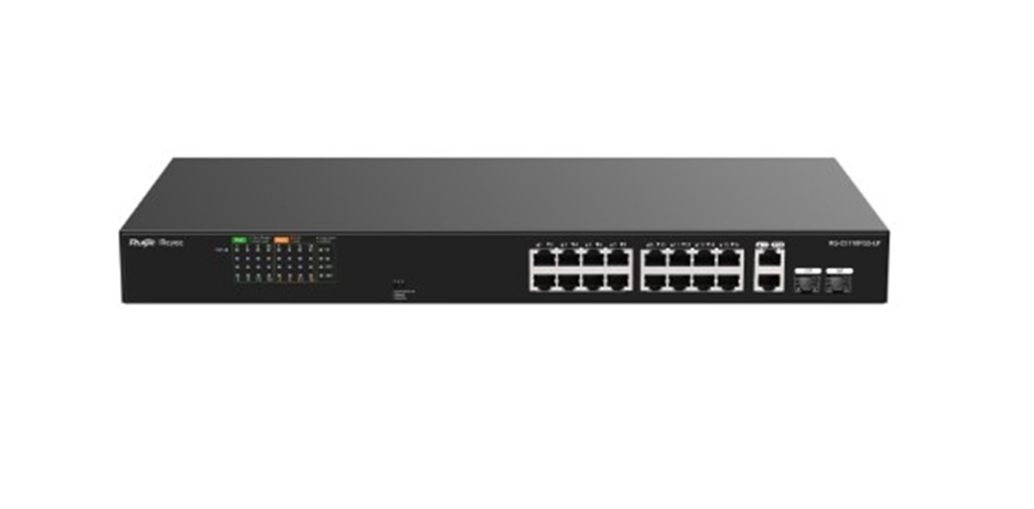 114169-1 Ruijie-Reyee RG-ES118FGS-LP 16 Port POE+ 2 Port 10-100-1000 Mbps + 2 Port SFP 120W - Görsel 1