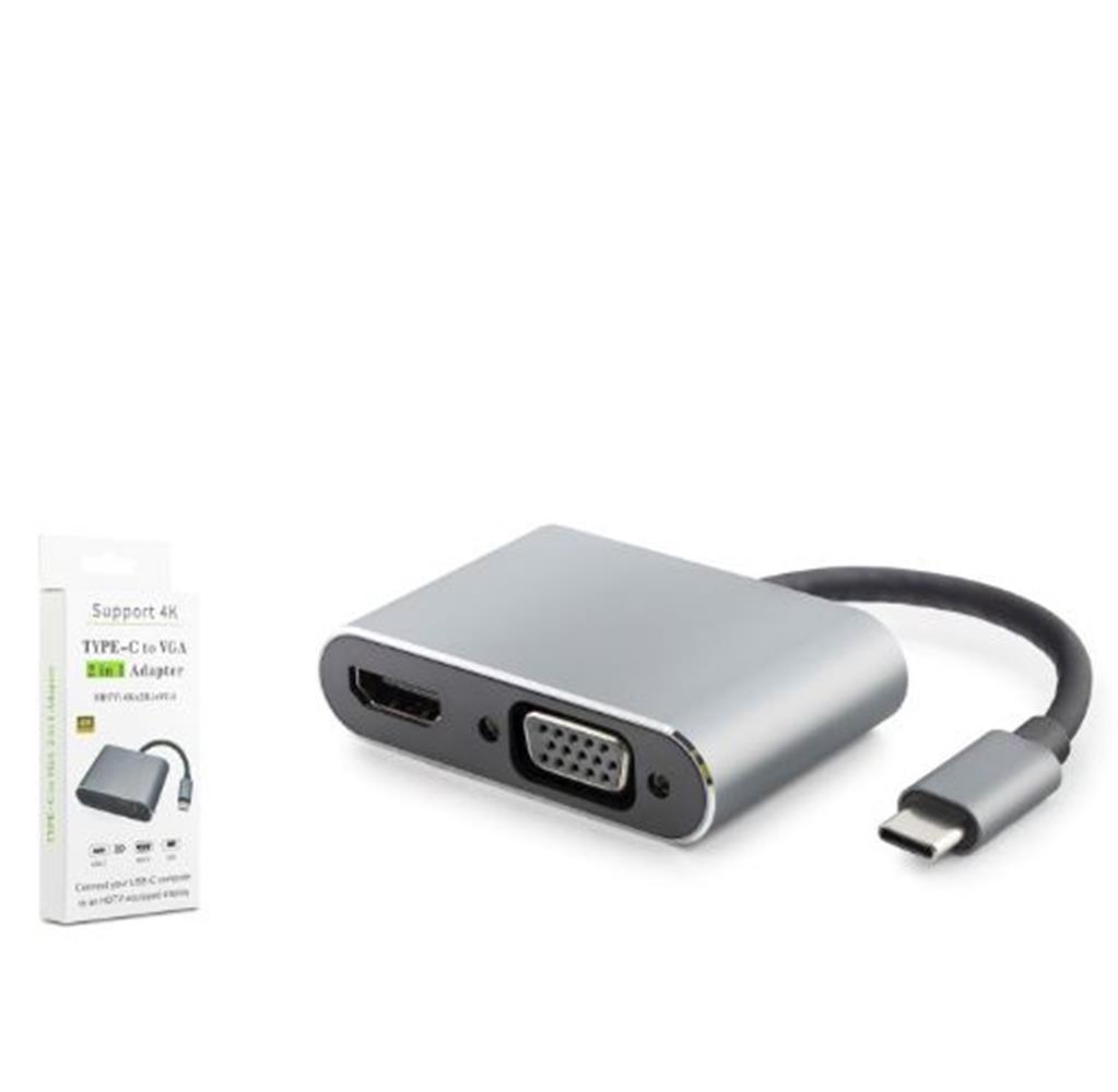 114892-1 Hadron Hdx7838 Type-c To Hdtv Hdmı 4k 30hz + Vga 2ın1 Gri - Görsel 1
