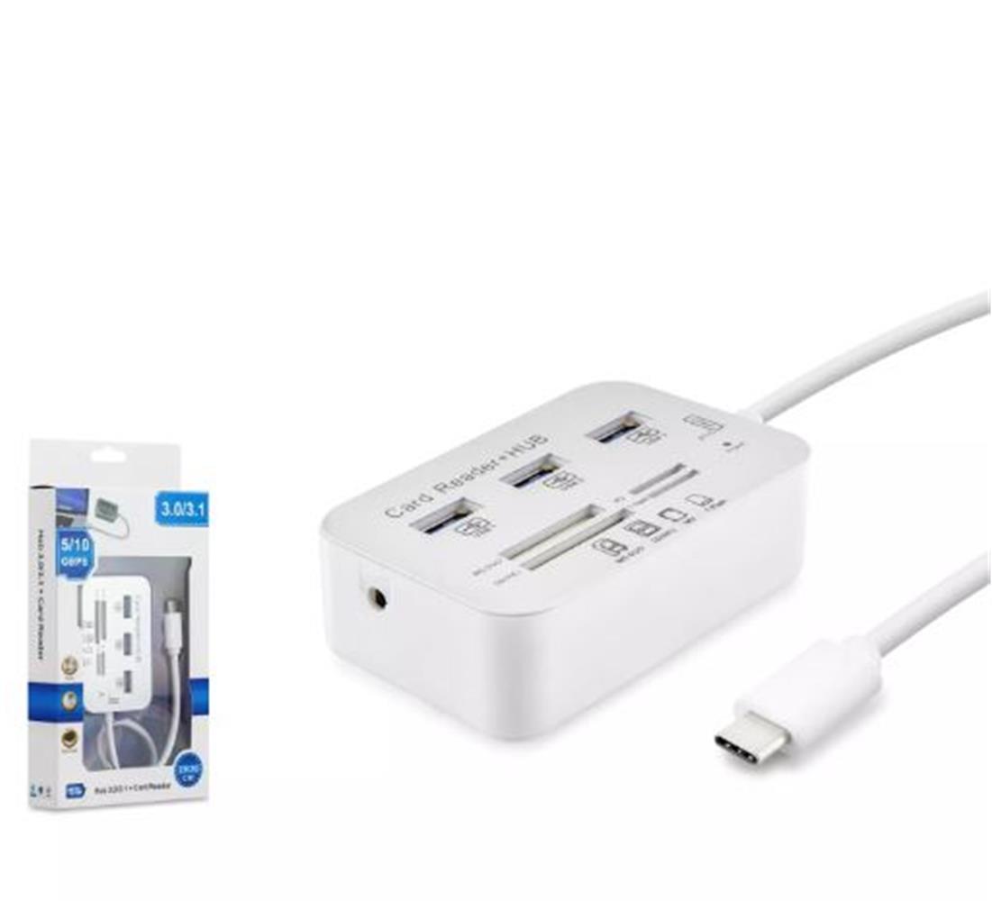 114929-1 Hadron Hdx7029 Type-c Hub Combo 3-usb3.0 + Ms + Sd + M2 + Tf 20cm 7ın1 Beyaz - Görsel 1