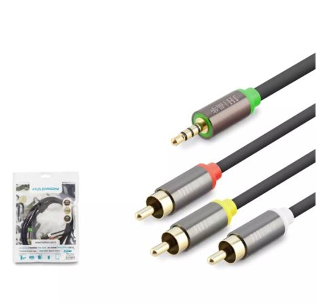 115614-1 HADRON HDX1064 3.5MM TO 3RCA KABLO 2LINE GOLD 1.5M SİYAH - Görsel 1