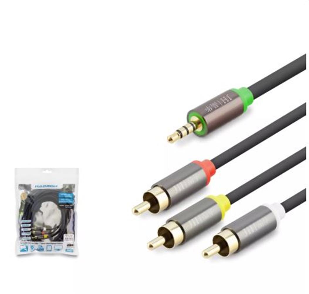 115616-1 Hadron Hdx1066 3.5mm To 3rca Kablo 2lıne Gold 5m Siyah - Görsel 1
