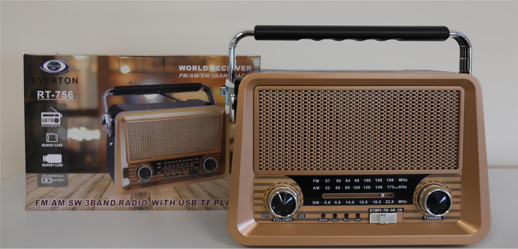 116323-1 Everton Rt-756 Bluetooth Fm-Usb-Tf-Aux Şarjlı Nostaljik Radyo - Görsel 1