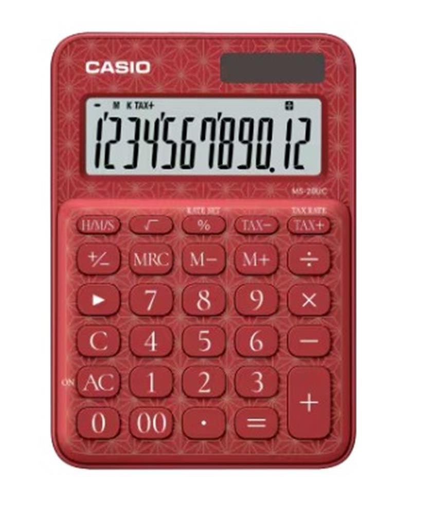 116381-1 Casio Ms-20uc-jrd 12 Hane Kırmızı Desenli Masa Üstü Hesap Makinesi - Görsel 1