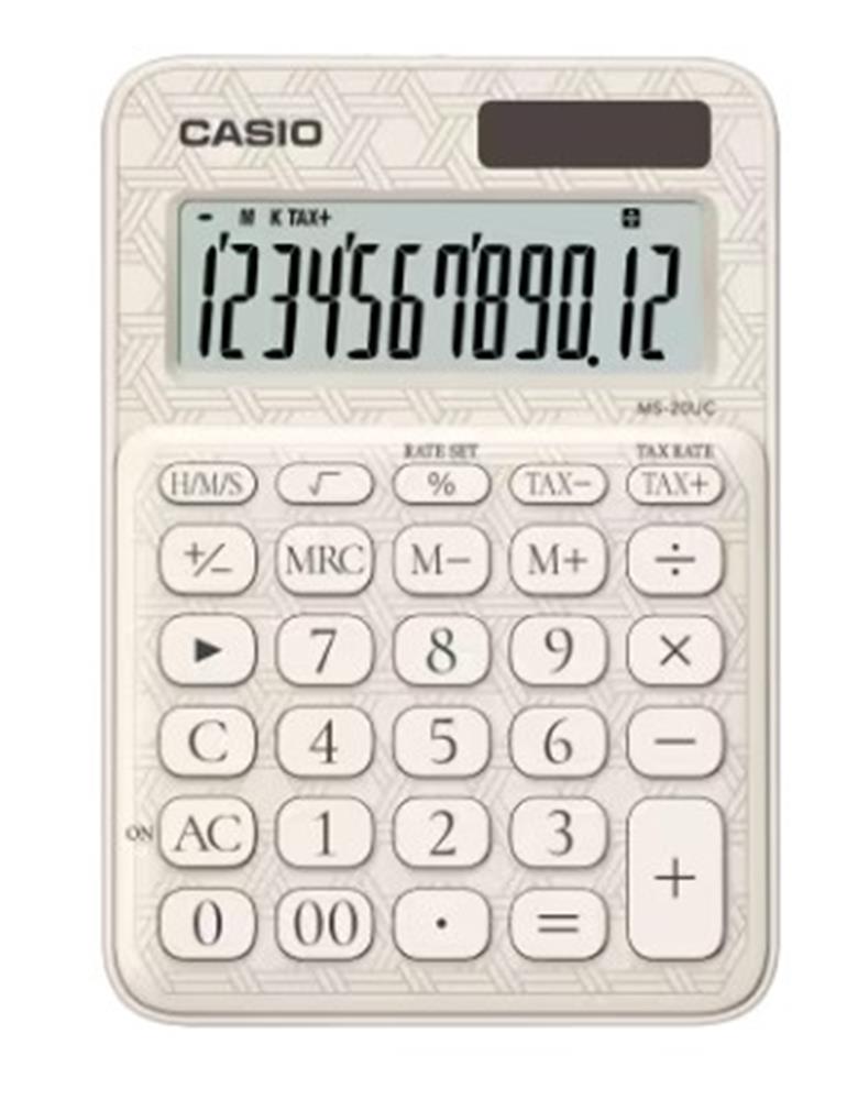 116382-1 Casio Ms-20uc-jwe 12 Hane Beyaz Desenli Masa Üstü Hesap Makinesi - Görsel 1