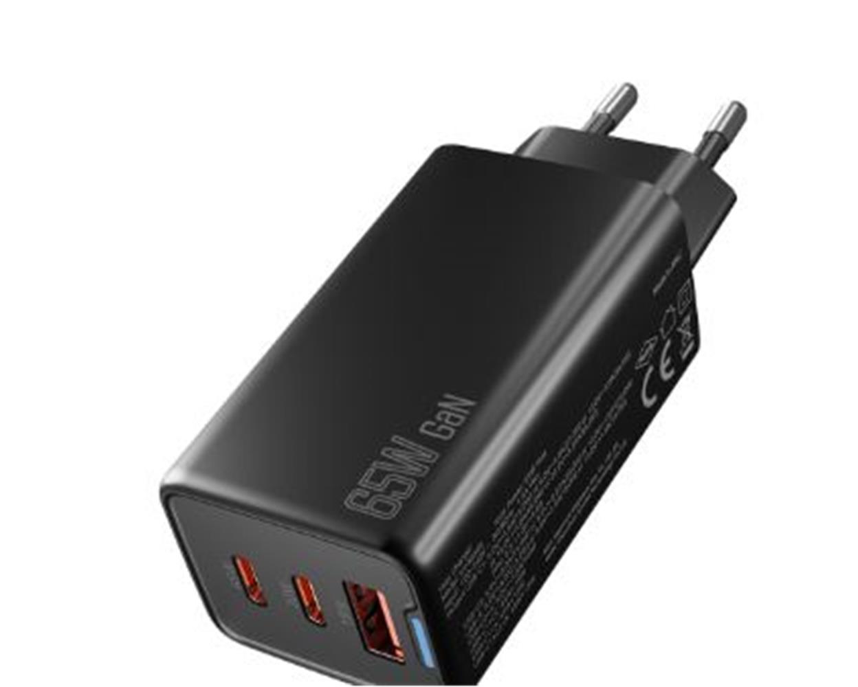 116442-1 Hytech HY-XEG65 2-USB-C + USB-A GAN PD 65W - QC 18W Type PD-PPS Siyah EV-NOTEBOOK Şarj Adaptör - Görsel 1