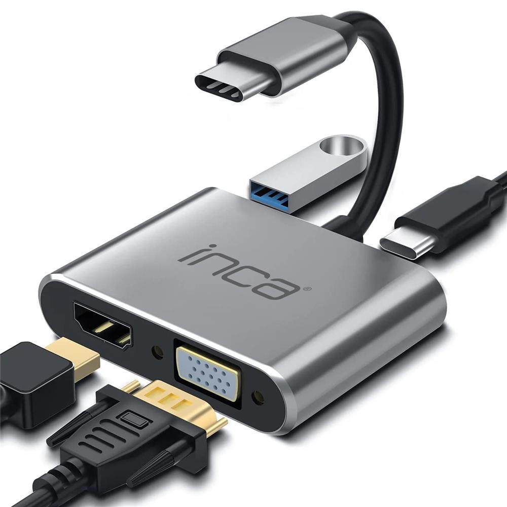 116482-1 Inca Itpc-06tx Usb C 4in1 – Hdmı+vga+usb+güç Dağıtım Adap 4k@30hz Hdmı Çoklayıcı 100w Pd Güçı - Görsel 1
