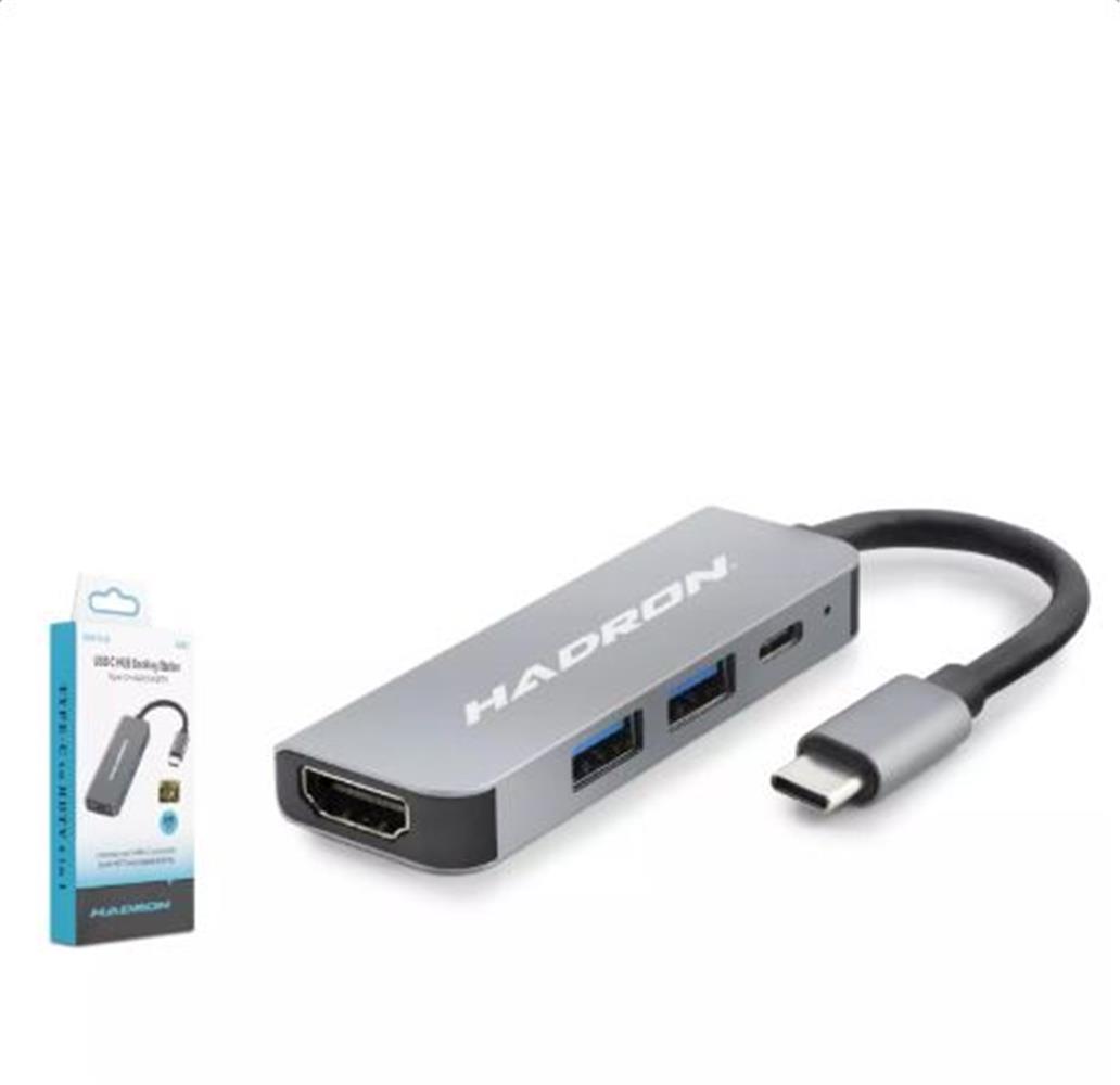 116591-1 Hadron Hdx7840 Type-c To Hub Hdtv Hdmi 4k 30hz + Type-c + 2-usb3.0 4ın1 Gri - Görsel 1