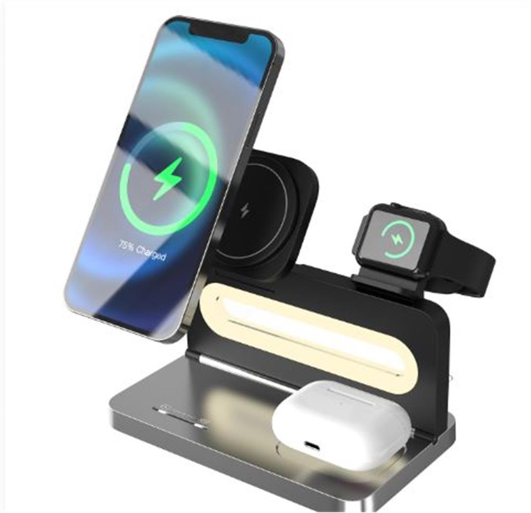 116609-1 S-link Sw-cwf120 Siyah Telefon Kulaklık Akıllı Saat 15w 3 İn 1 Magsafe Kablosuz Şarj Cihazı - Görsel 1