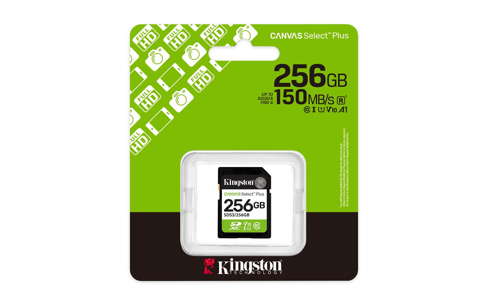 116755-1 Kingston SDS3-256GB 256GB SDXC Canvas Select Plus Gen3 150MB-s C10 UHS-I U1 V10 Hafıza Kartı - Görsel 1