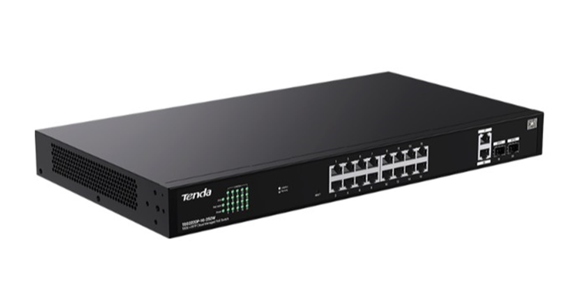 116805-1 Tenda Teg2220p-16-250w 16 Port 10-100-1000 Poe +2 Sfp Switch Cloud Yönetilebilir Çelik Kasa Switch - Görsel 1