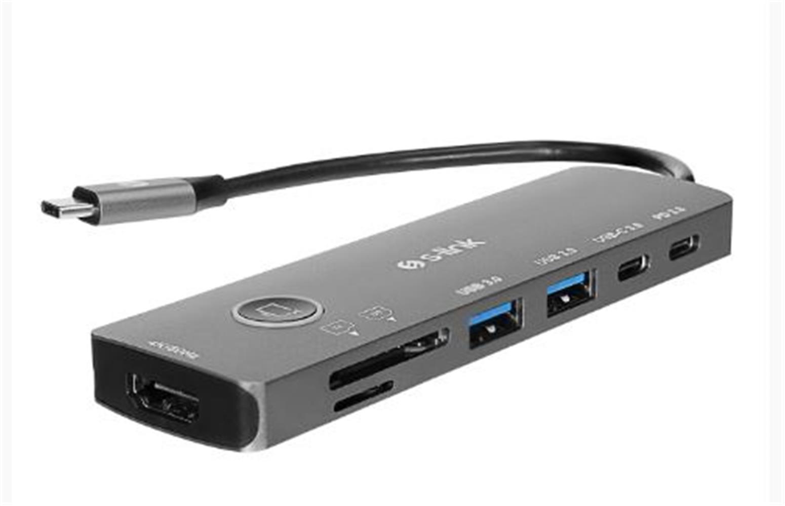 118187-1 S-link SW-U707 HDMI Gri Metal 7 in 1 2-USB 3.0, 1-Type-C HDMI 4K60HZ, SD ve TF Type C Hub Adaptör - Görsel 1