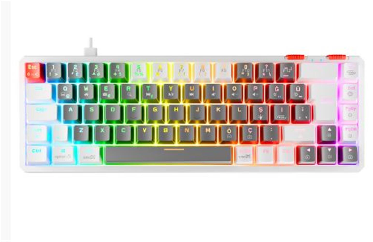118328-1 Rampage Yoru Mını Gri-beyaz Type-c Bağlantılı Outemu Red Swich Q Mekanik Gaming Oyuncu Klavye Rgb - Görsel 1
