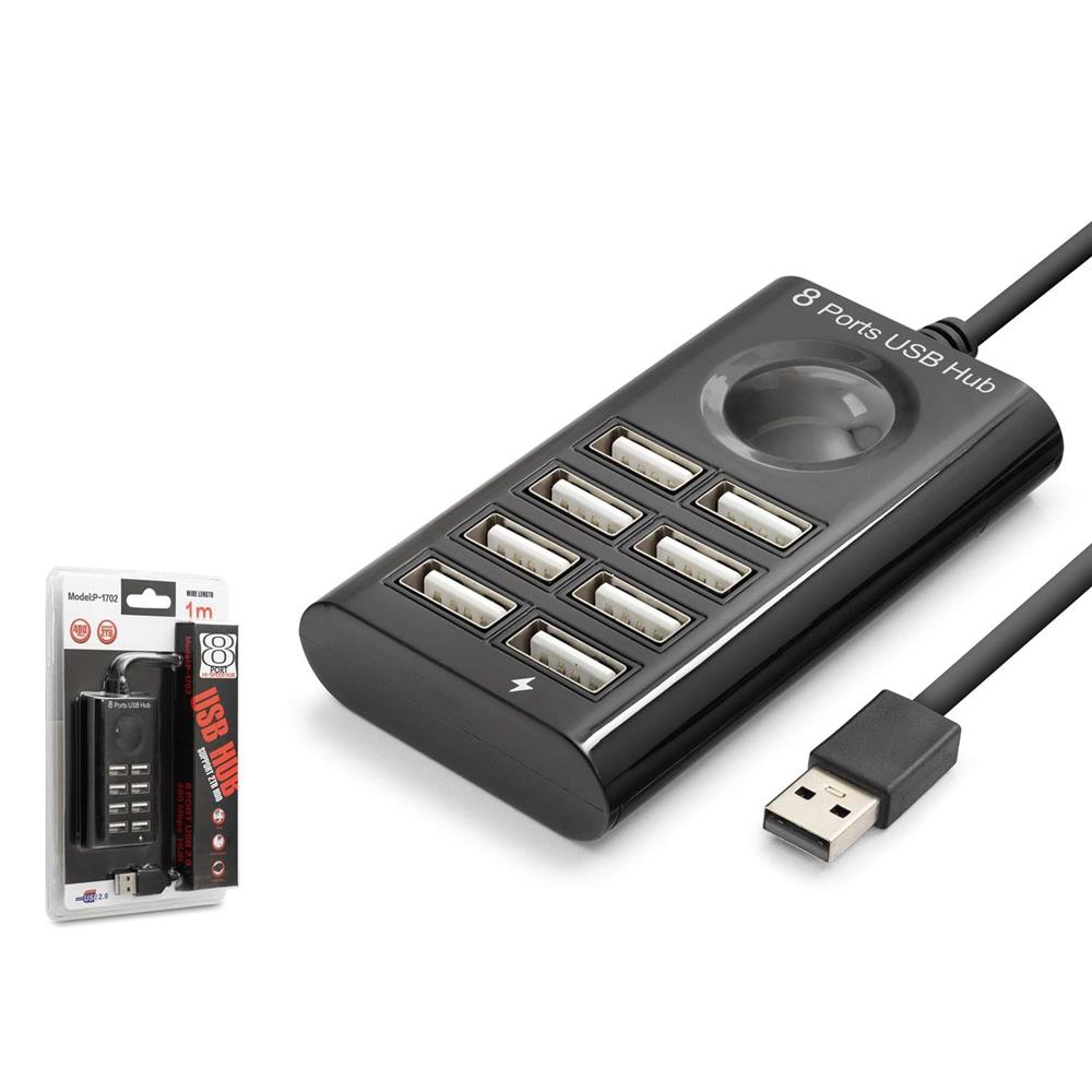 118407 Hadron hdx7052 Usb Hub 8-Usb 8in1 1M Siyah - Görsel 1