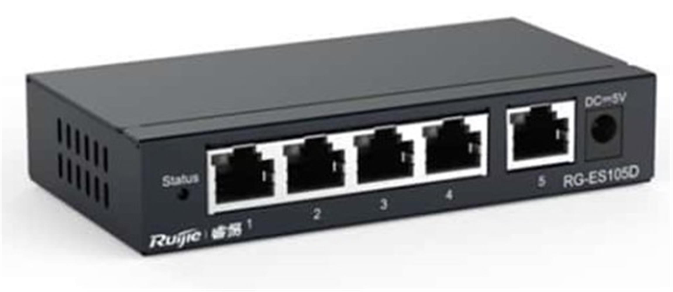 118788-1 Ruijie-Reyee RG-ES105D 5-Port 10-100 Mbps Switch Metal Kasa - Görsel 1