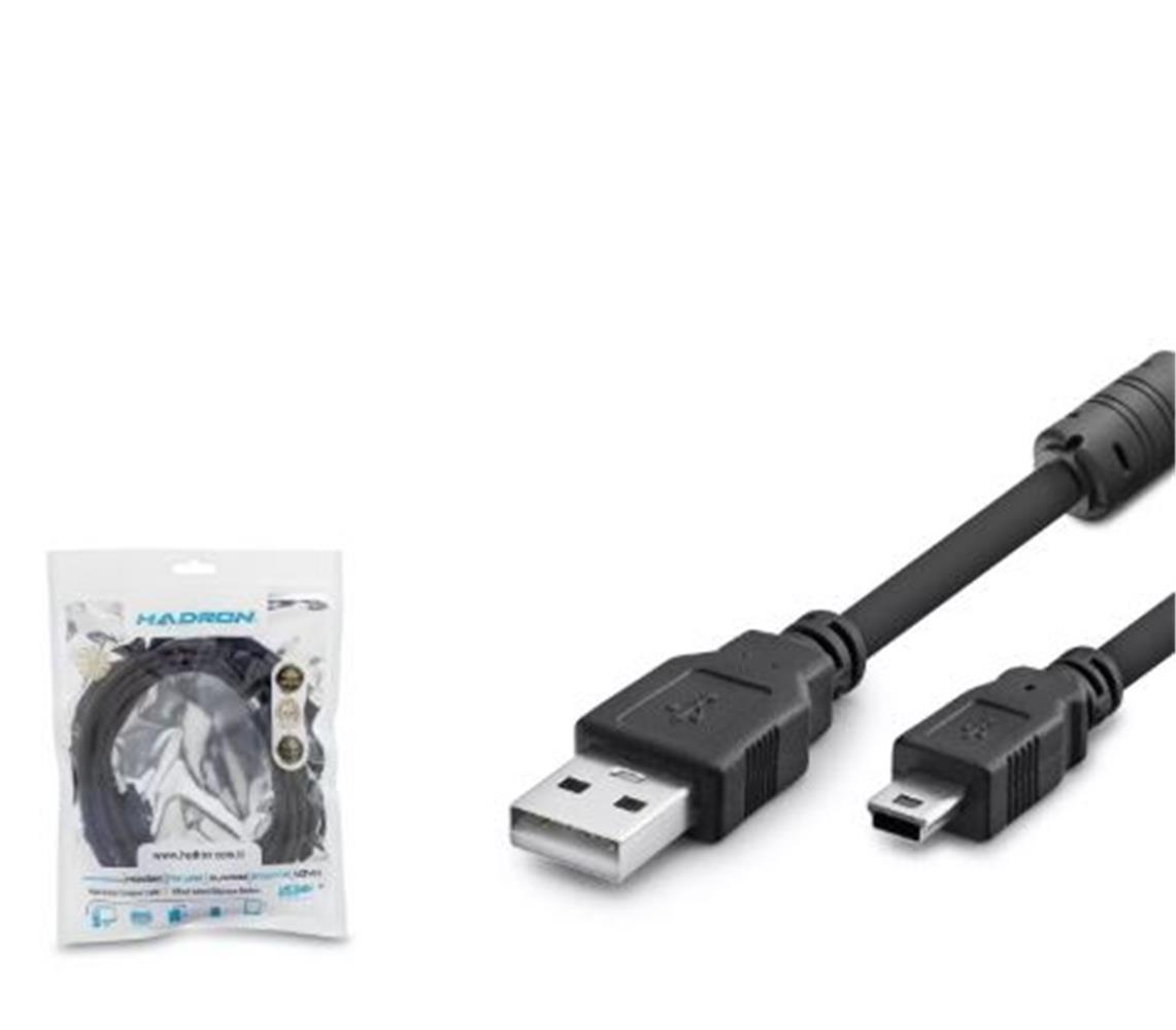 119237-1 Hadron Hdx7523 Usb Mini V3-5pin To Usb Kablo 3m Siyah - Görsel 1