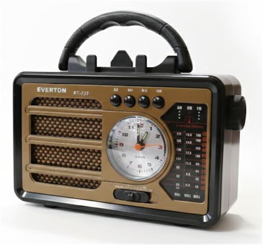 119416-1 Everton Rt-737 Bluetooth Usb-micro Sd Solarlı Saatli Nostaljik Radyo - Görsel 1