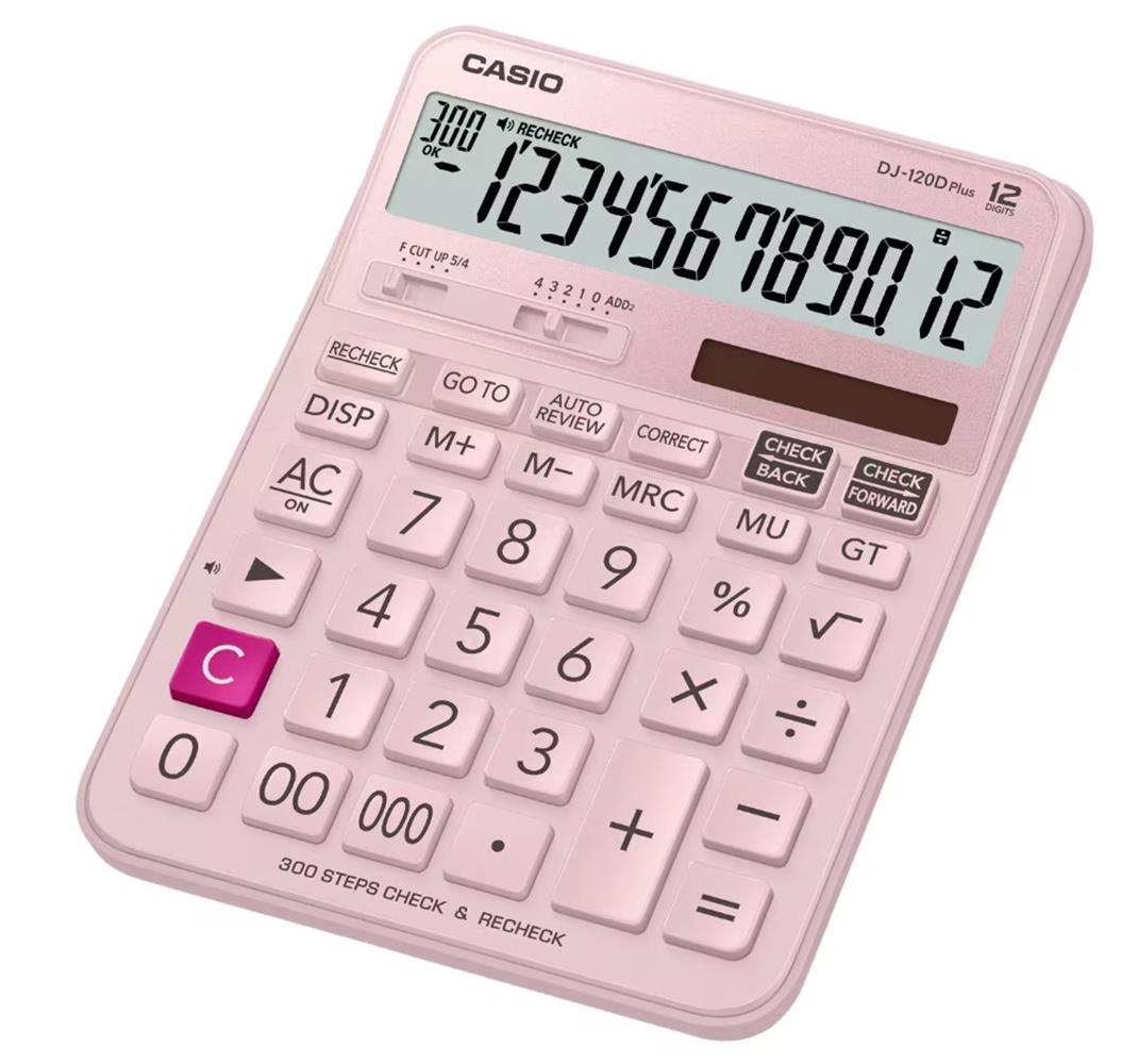 119696-1 Casio Dj-120d Plus Pembe İşlem Kontrollü 12 Hane Masa Üstü Hesap Makinesi - Görsel 1